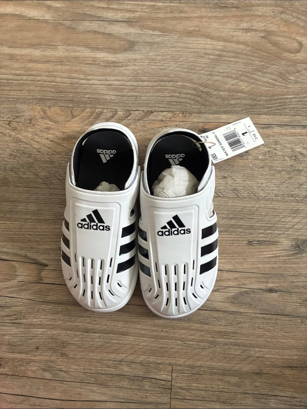 adidas Kids White and Black Ventilated Water Clog Sandals - Picture 1 of 5